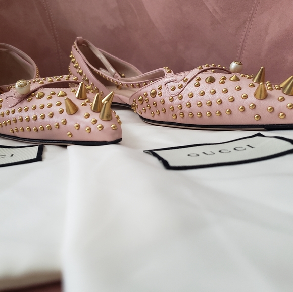 GUCCI Malaga Kid Studded Pointed Toe Unia Flats - Picture 14 of 16